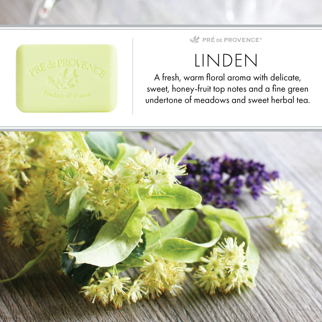 Pre de Provence Linden Soap Bar – Quad Milled, Rich Lather, Organic Shea Butter, 8.8 oz