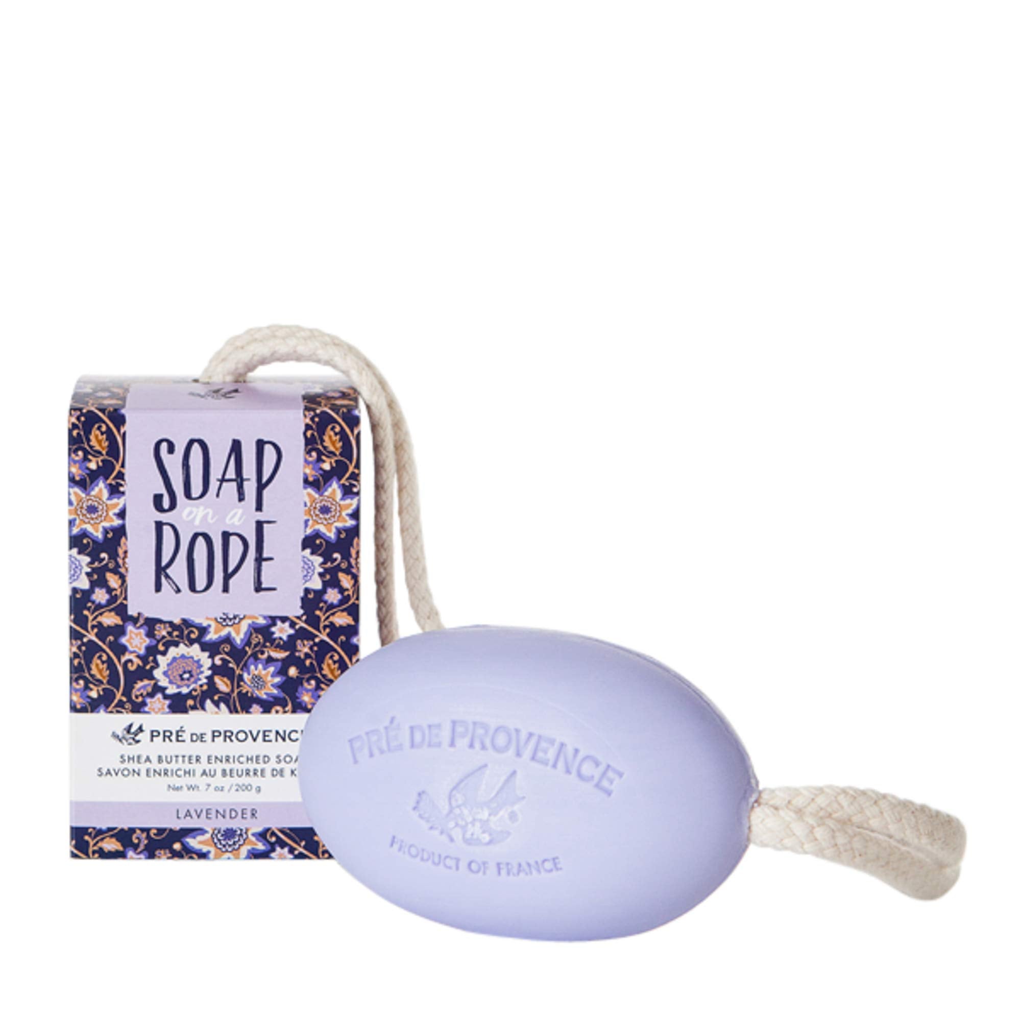 Pre de Provence Soap On a Rope – Lavender, 200g | Quad-Milled French Soap with Shea Butter