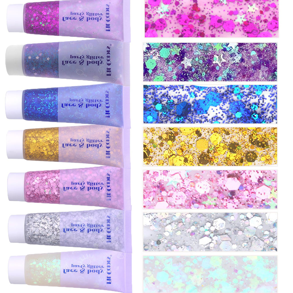 Prehot Face Body Glitter Gel – Multi-Color Chunky Glitter for Makeup, Hair & Festival Looks