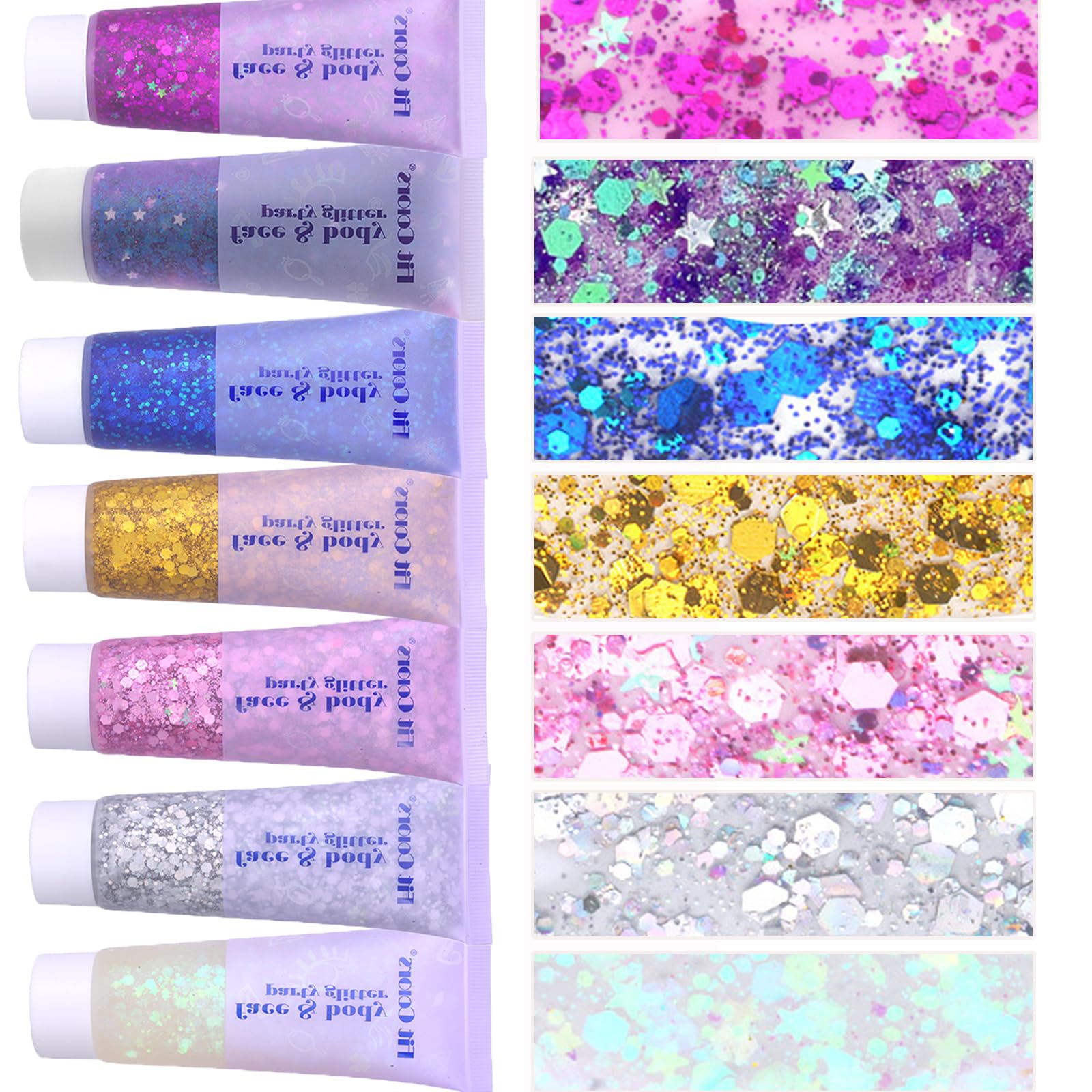 Prehot Face Body Glitter Gel – Multi-Color Chunky Glitter for Makeup, Hair & Festival Looks