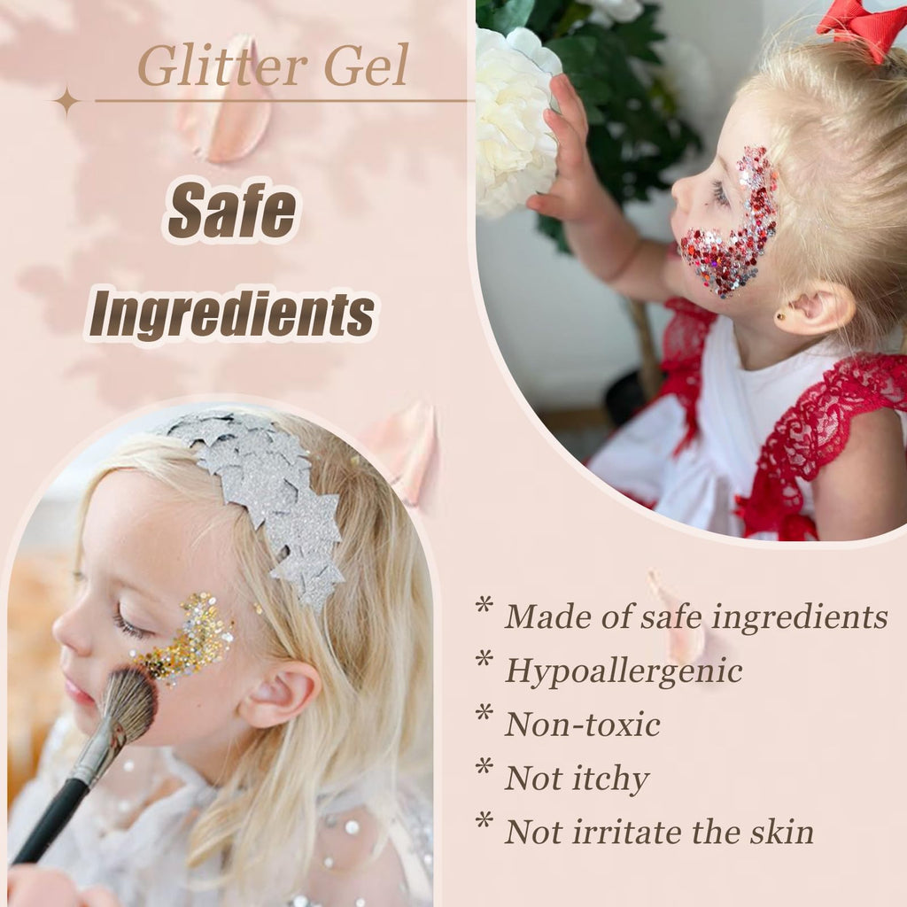 Prehot Face Body Glitter Gel – Multi-Color Chunky Glitter for Makeup, Hair & Festival Looks