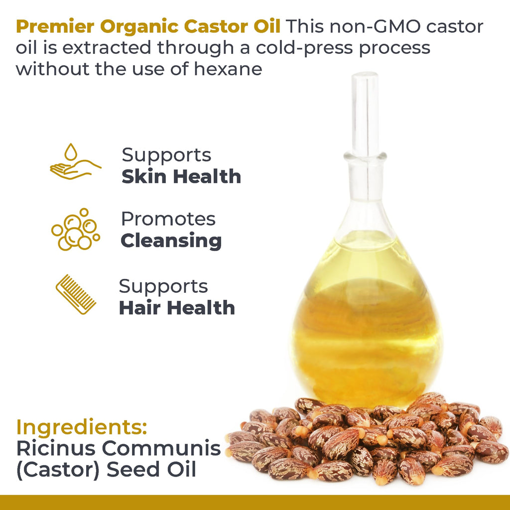Premier Research Labs Organic Castor Oil – Cold-Pressed, 100% Pure, Hexane Free, 8 oz