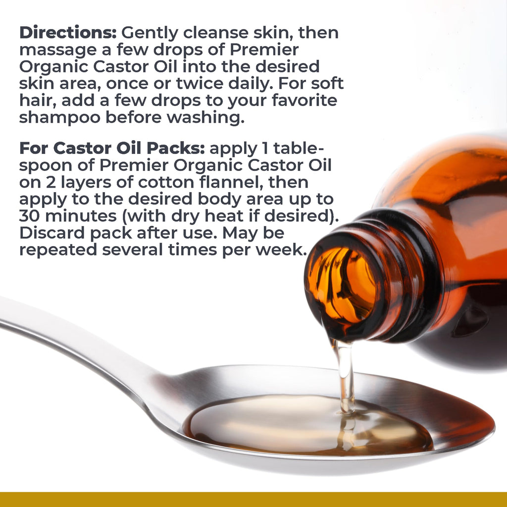 Premier Research Labs Organic Castor Oil – Cold-Pressed, 100% Pure, Hexane Free, 8 oz
