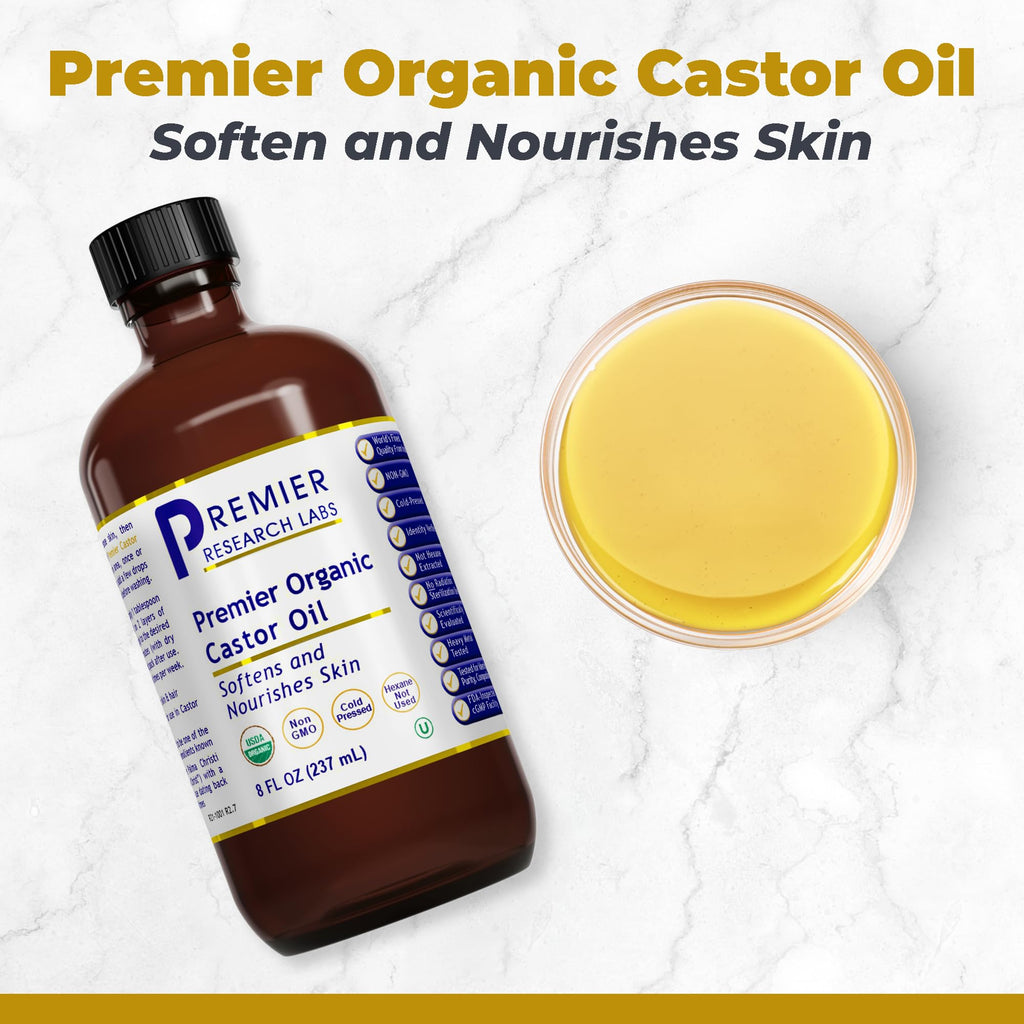 Premier Research Labs Organic Castor Oil – Cold-Pressed, 100% Pure, Hexane Free, 8 oz