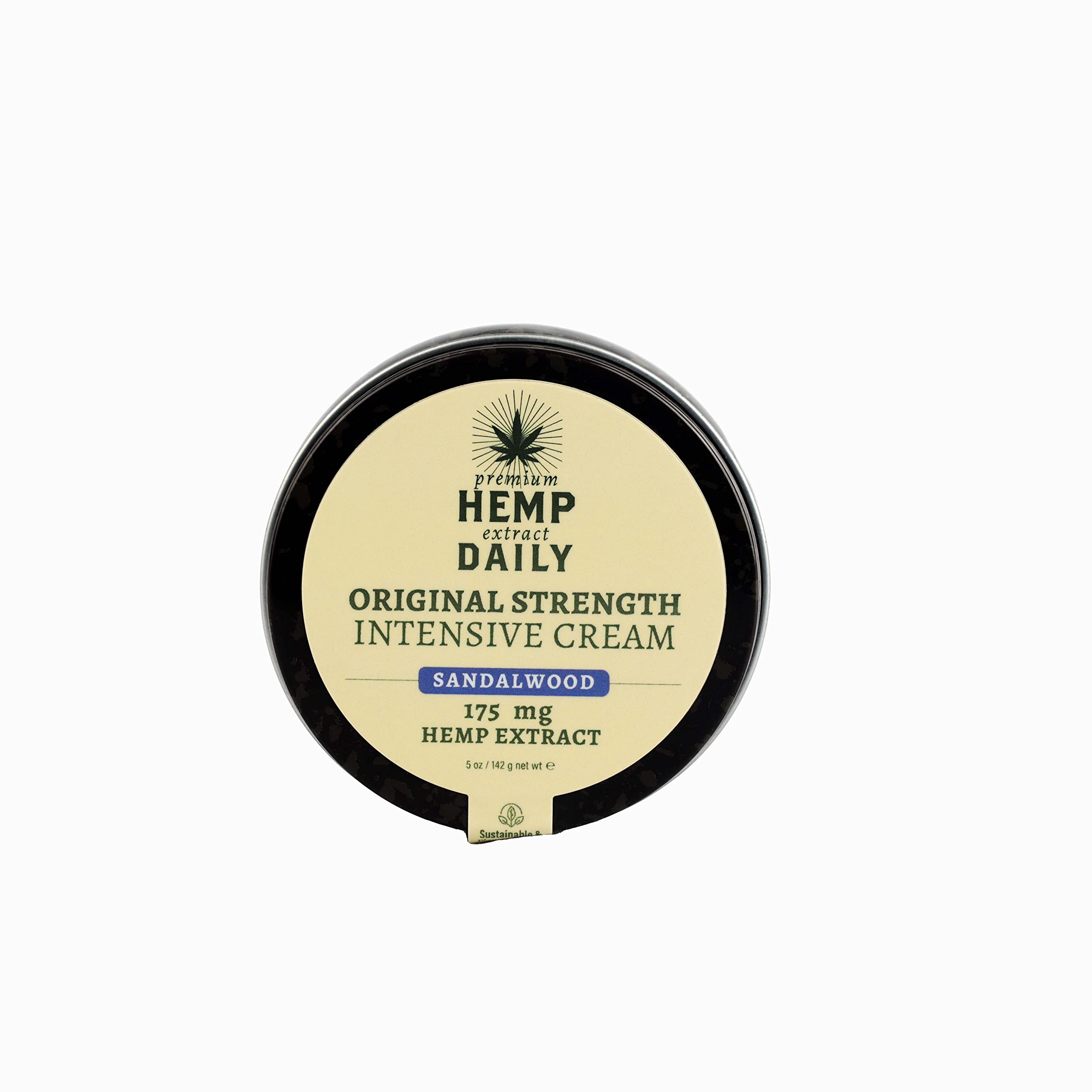 Premium Hemp Daily Intensive Cream – Vegan Organic Hemp Cream with Sandalwood, 5 oz