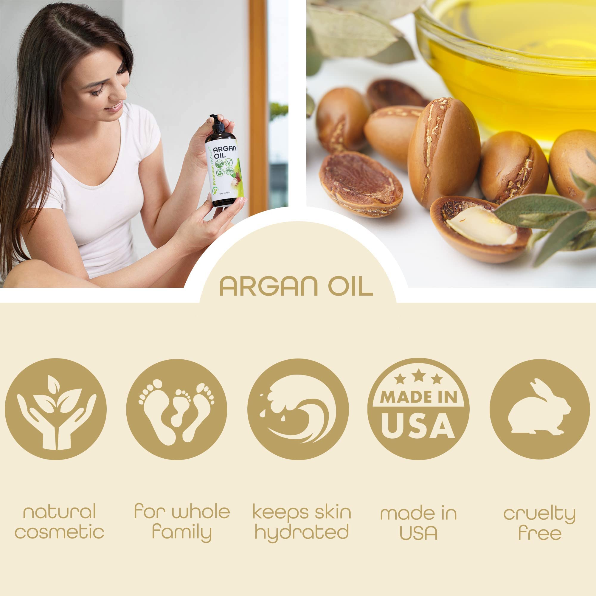 Premium Nature Argan Oil 16oz – Organic Moroccan Cold-Pressed Hair & Skin Serum for Dry, Curly & Frizzy Hair