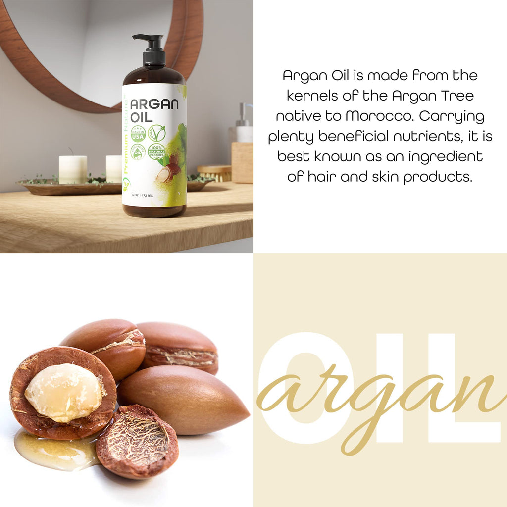 Premium Nature Argan Oil 16oz – Organic Moroccan Cold-Pressed Hair & Skin Serum for Dry, Curly & Frizzy Hair