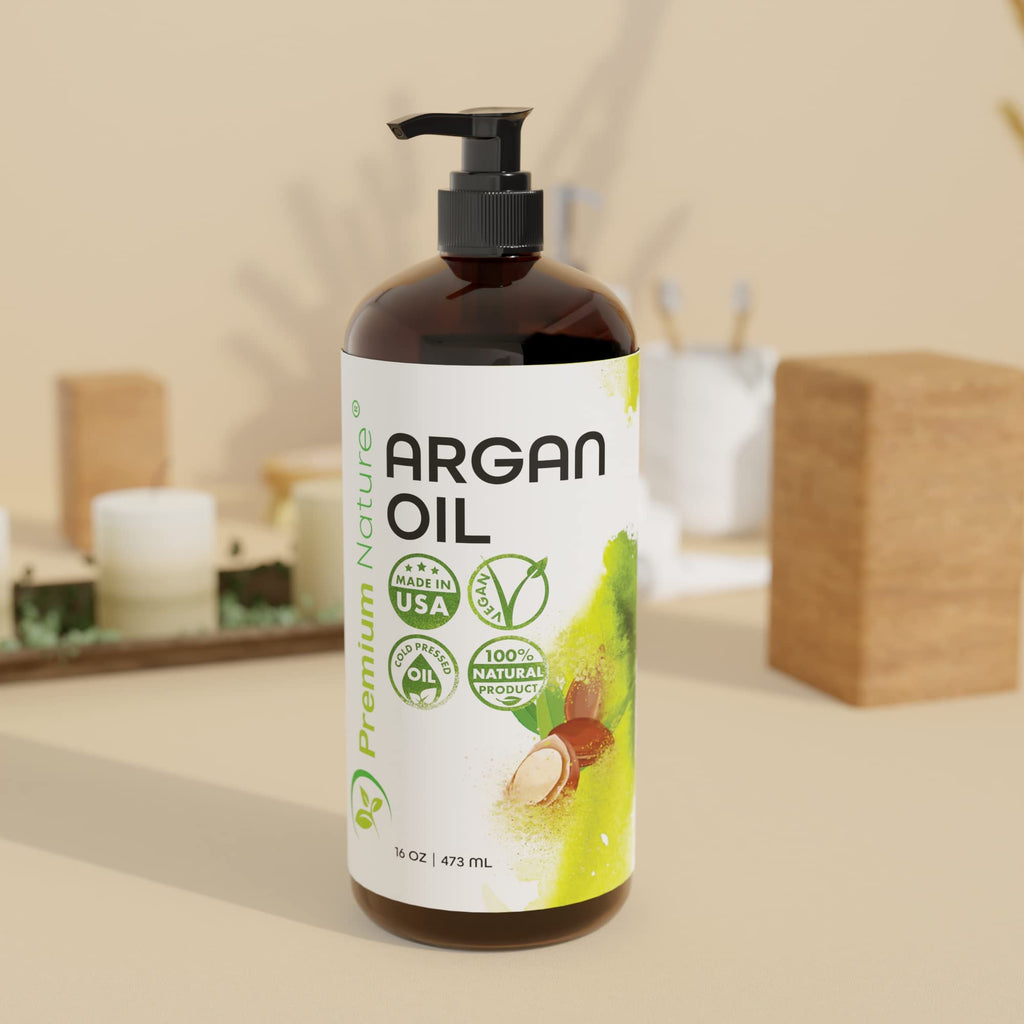 Premium Nature Argan Oil 16oz – Organic Moroccan Cold-Pressed Hair & Skin Serum for Dry, Curly & Frizzy Hair