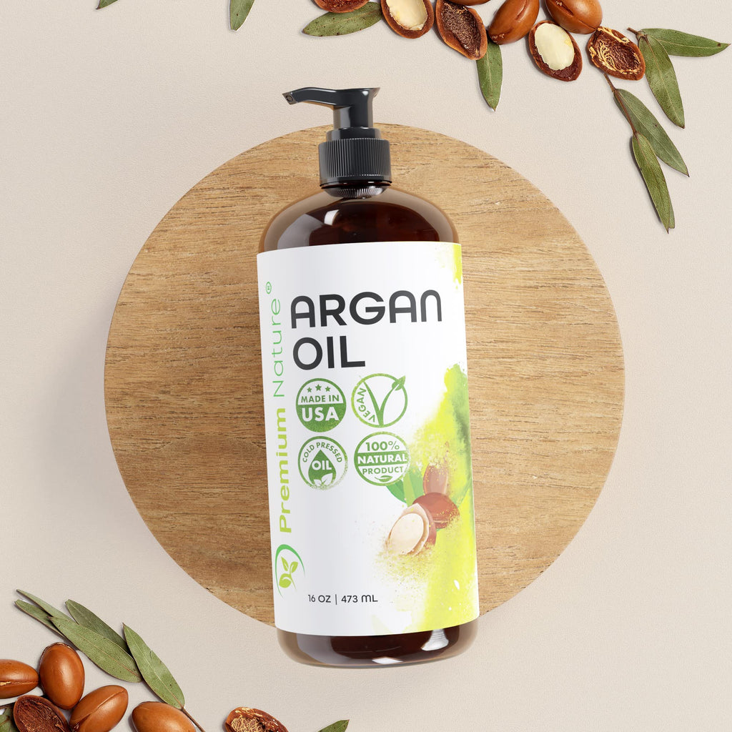Premium Nature Argan Oil 16oz – Organic Moroccan Cold-Pressed Hair & Skin Serum for Dry, Curly & Frizzy Hair