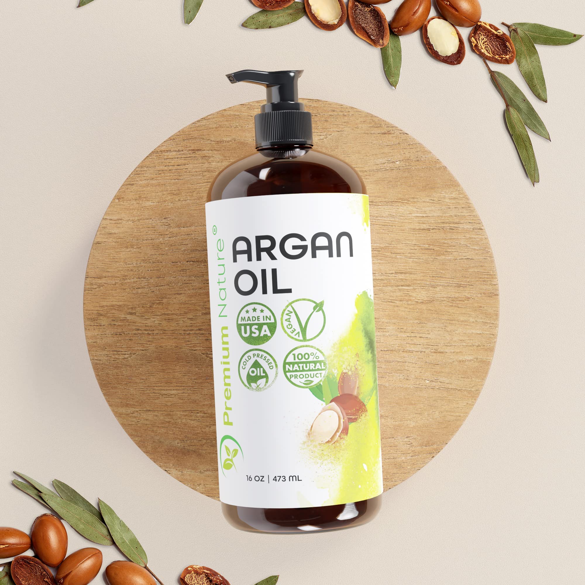 Premium Nature Argan Oil 16oz – Organic Moroccan Cold-Pressed Hair & Skin Serum for Dry, Curly & Frizzy Hair