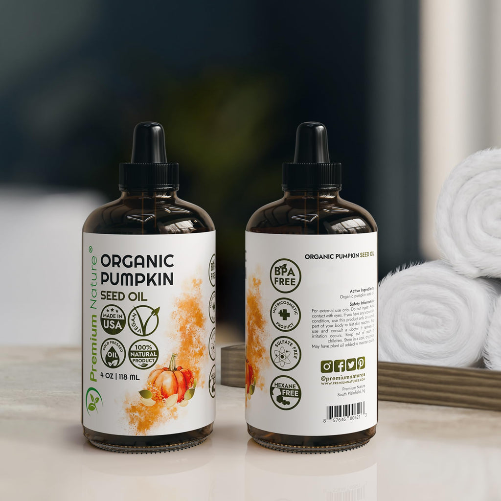 Premium Nature Organic Pumpkin Seed Oil – Cold-Pressed & Unrefined, 4oz, 100% Pumpkin Seed for Skin & Hair