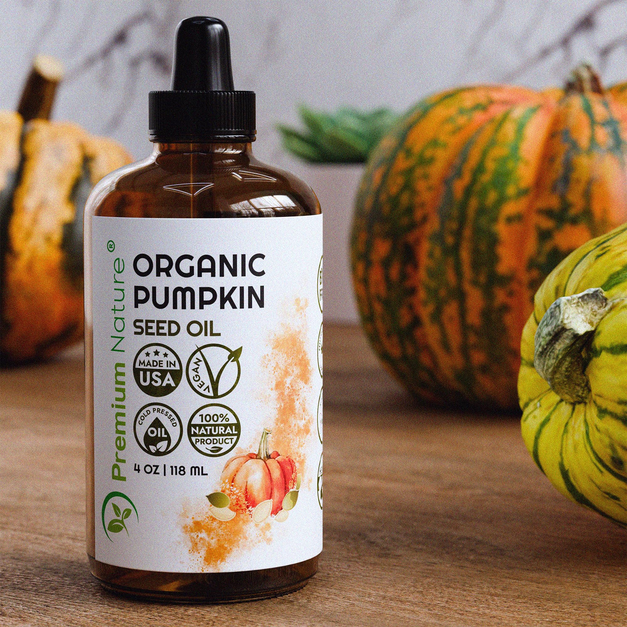 Premium Nature Organic Pumpkin Seed Oil – Cold-Pressed & Unrefined, 4oz, 100% Pumpkin Seed for Skin & Hair