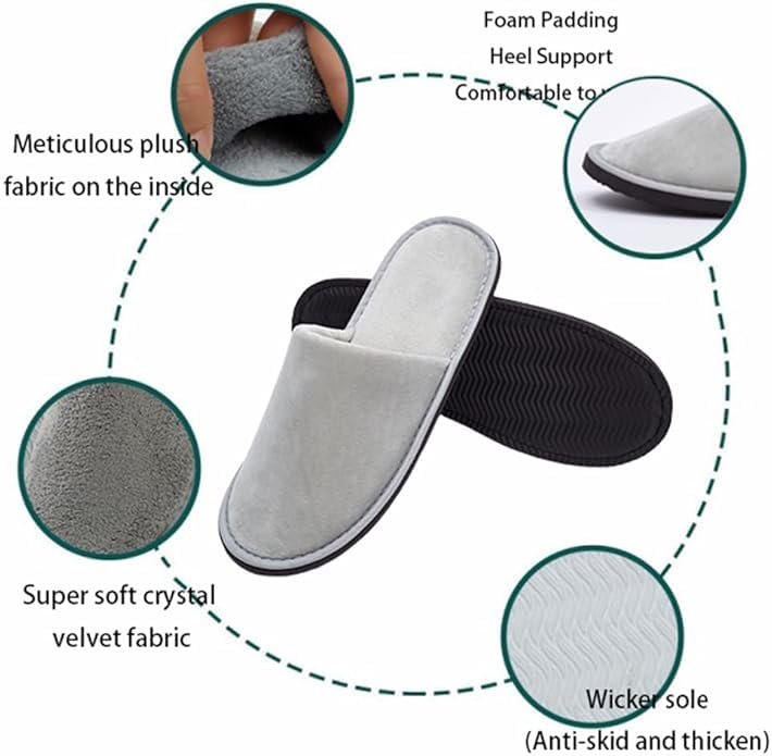 6 Pairs Premium Spa Slippers Gray & Beige – Soft Non-Slip Guest Slippers for Hotel and Bridal