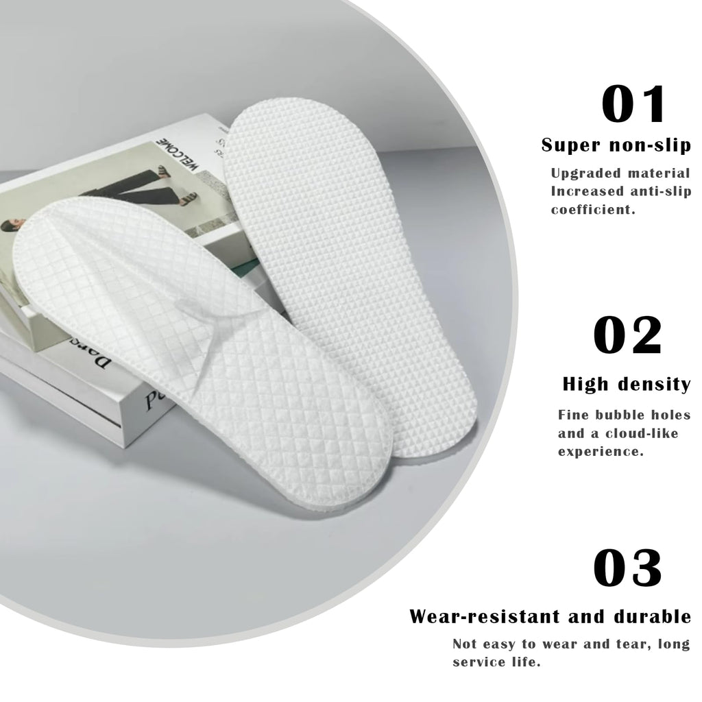 16 Pack Premium Spa Slippers - Cooling Breathable Non-Slip Hotel-Quality Travel Slippers with Transparent Pouch (White)