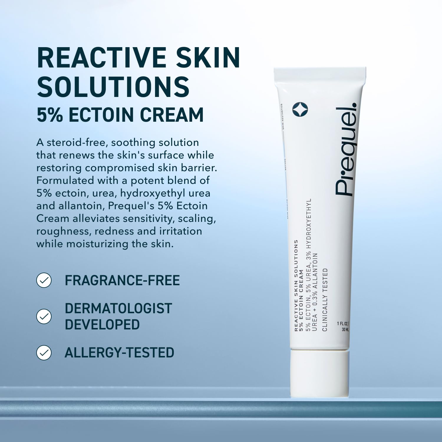 Prequel Reactive Skin Solutions – Soothing Hydrating Moisturizer for Sensitive Skin | 5% Ectoin, Urea & Allantoin