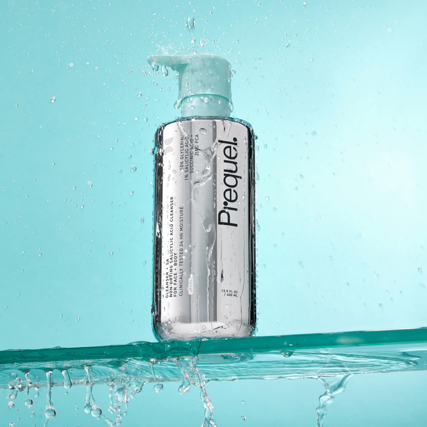 Prequel Skin Gleanser SA – Moisturizing Glycerin Face Wash with 1% Salicylic Acid (Unscented, 2 x 13.5 oz)
