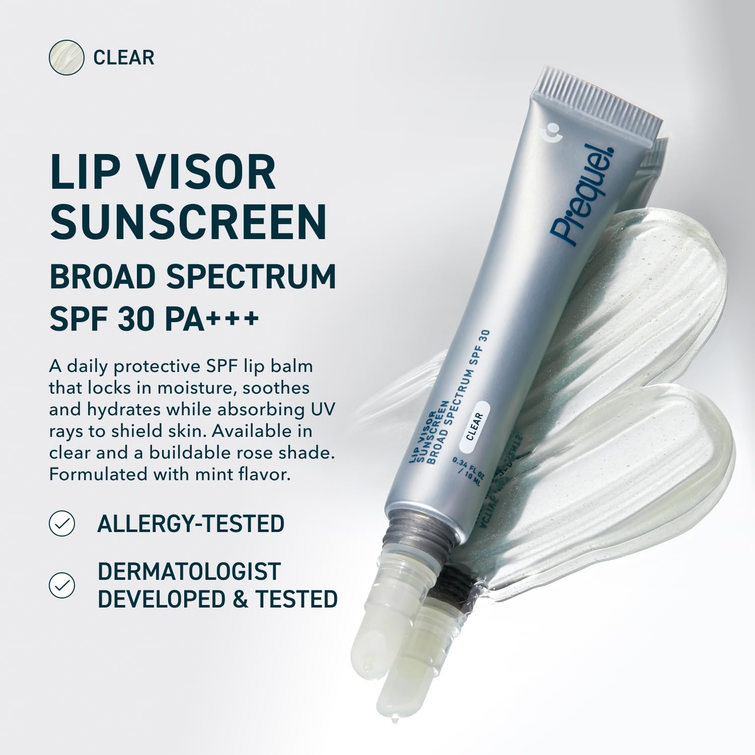 Prequel Skin Lip Visor SPF 30 Lip Balm – Mint, Clear, Non-Sticky, 2-Pack
