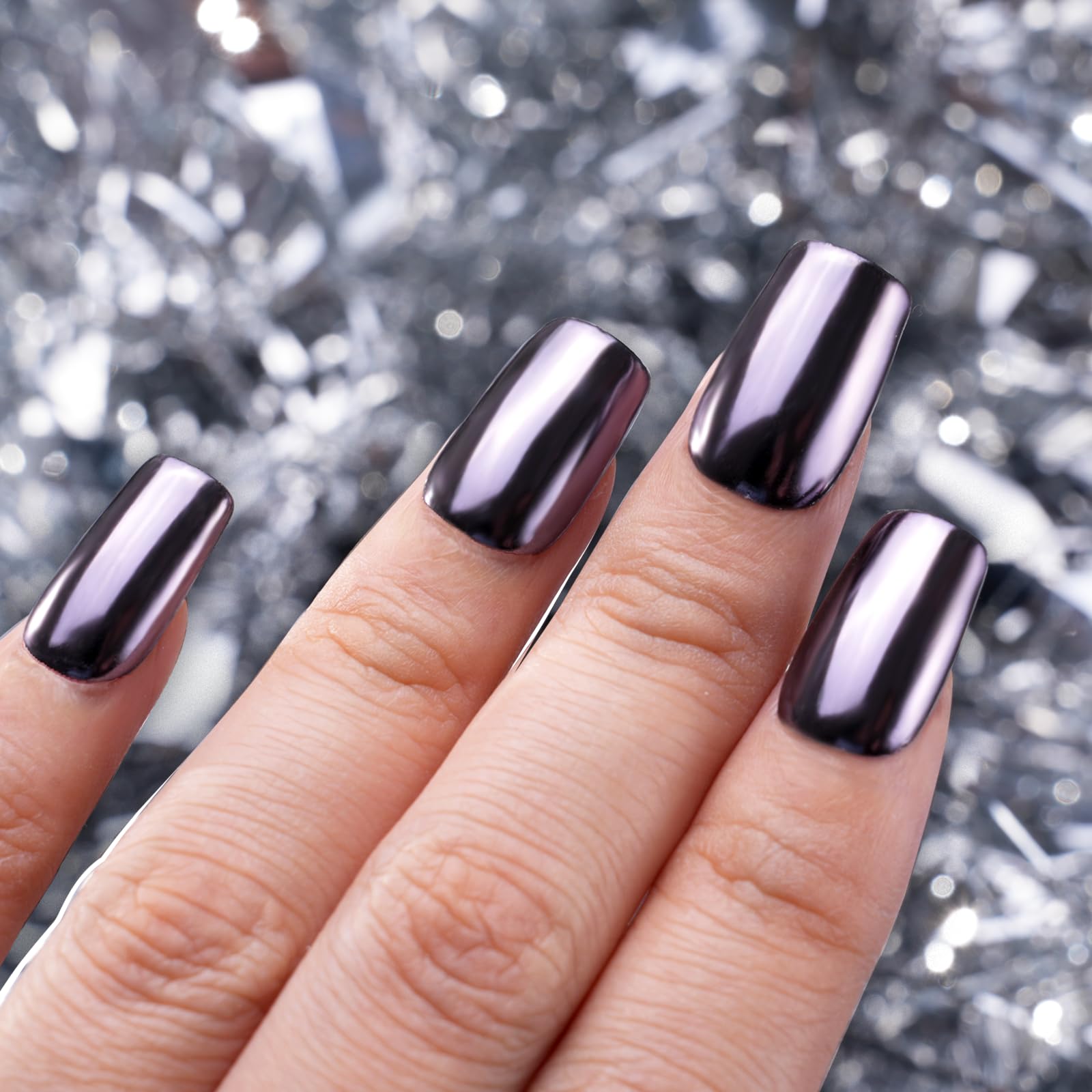 Pretty Diva Chrome Nail Powder – Silvery Black Mirror Finish for Nail Art