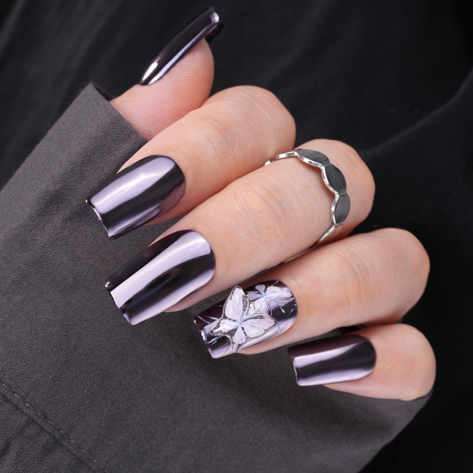 Pretty Diva Chrome Nail Powder – Silvery Black Mirror Finish for Nail Art