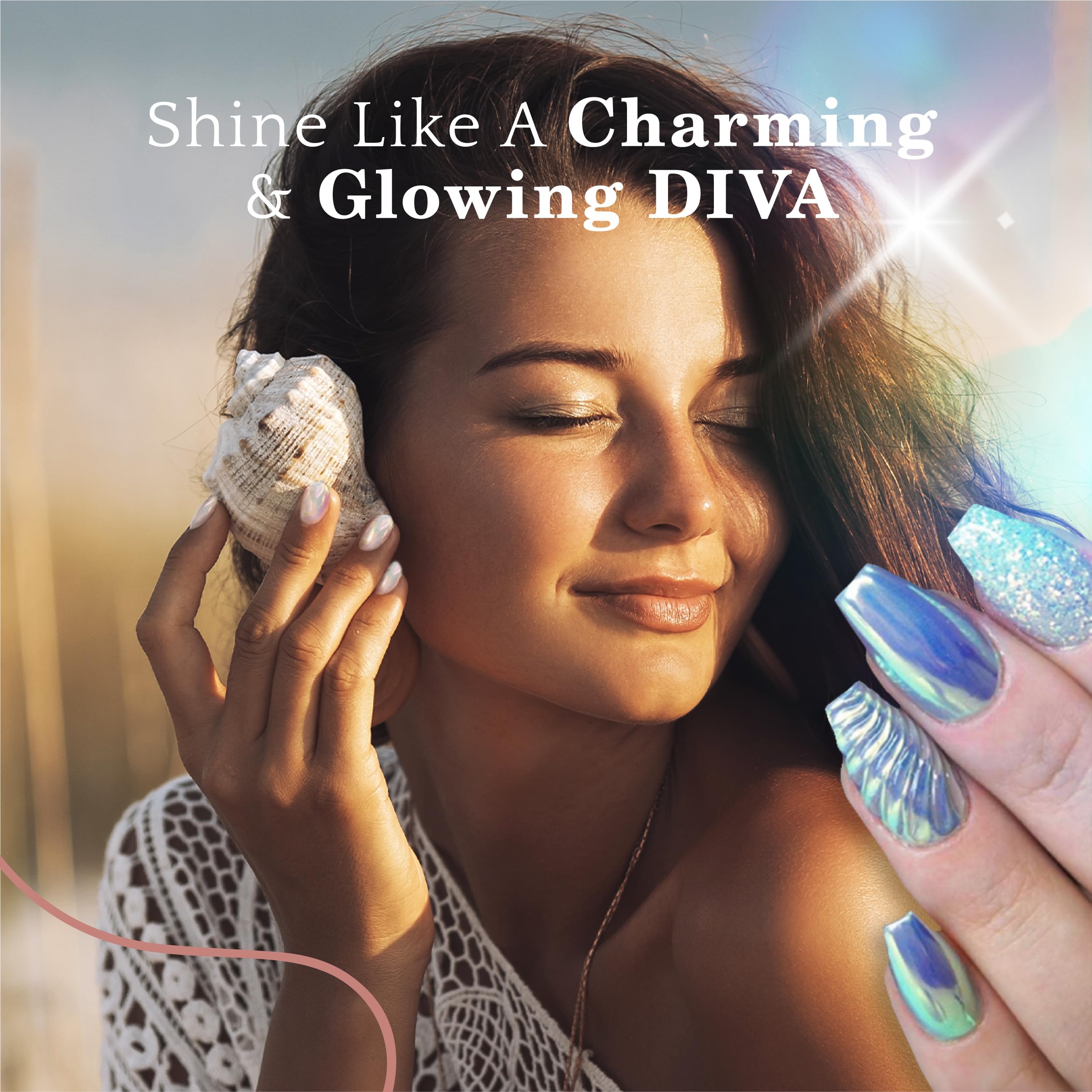 Pretty Diva Mermaid Chrome Nail Powder – Aurora Iridescent Unicorn Chrome Nail Pigment