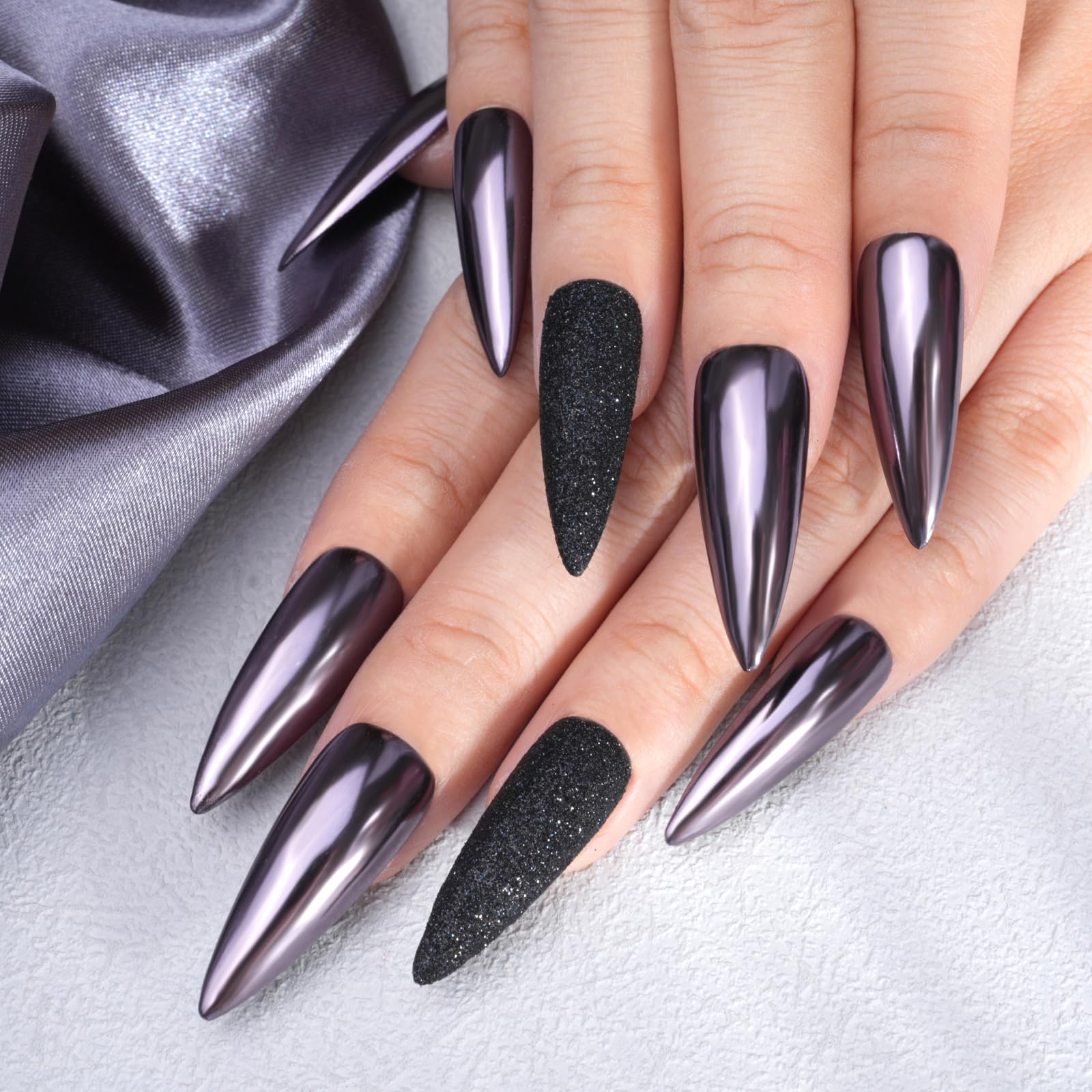 Pretty Diva Chrome Nail Powder – Silvery Black Mirror Finish for Nail Art