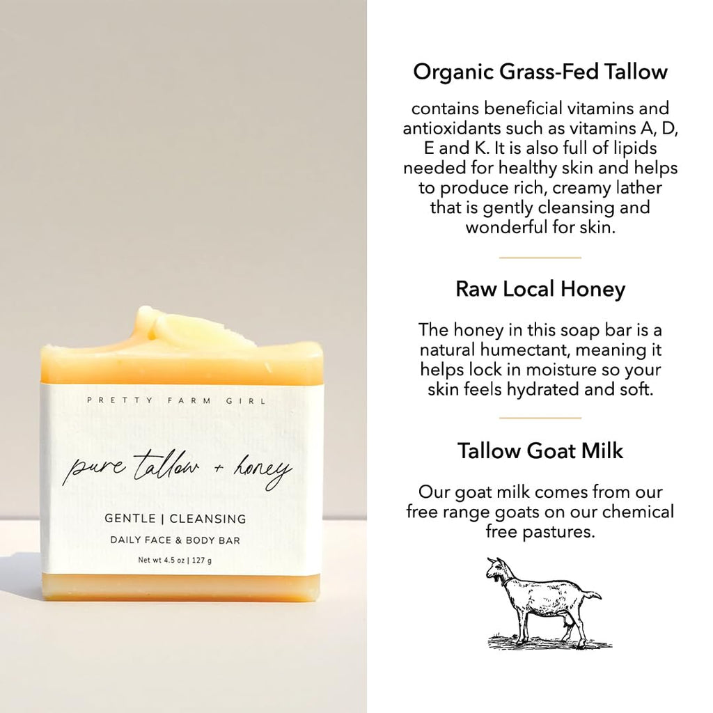 Pretty Farm Girl Pure Tallow + Honey Soap Bar — Fragrance Free for Sensitive Skin