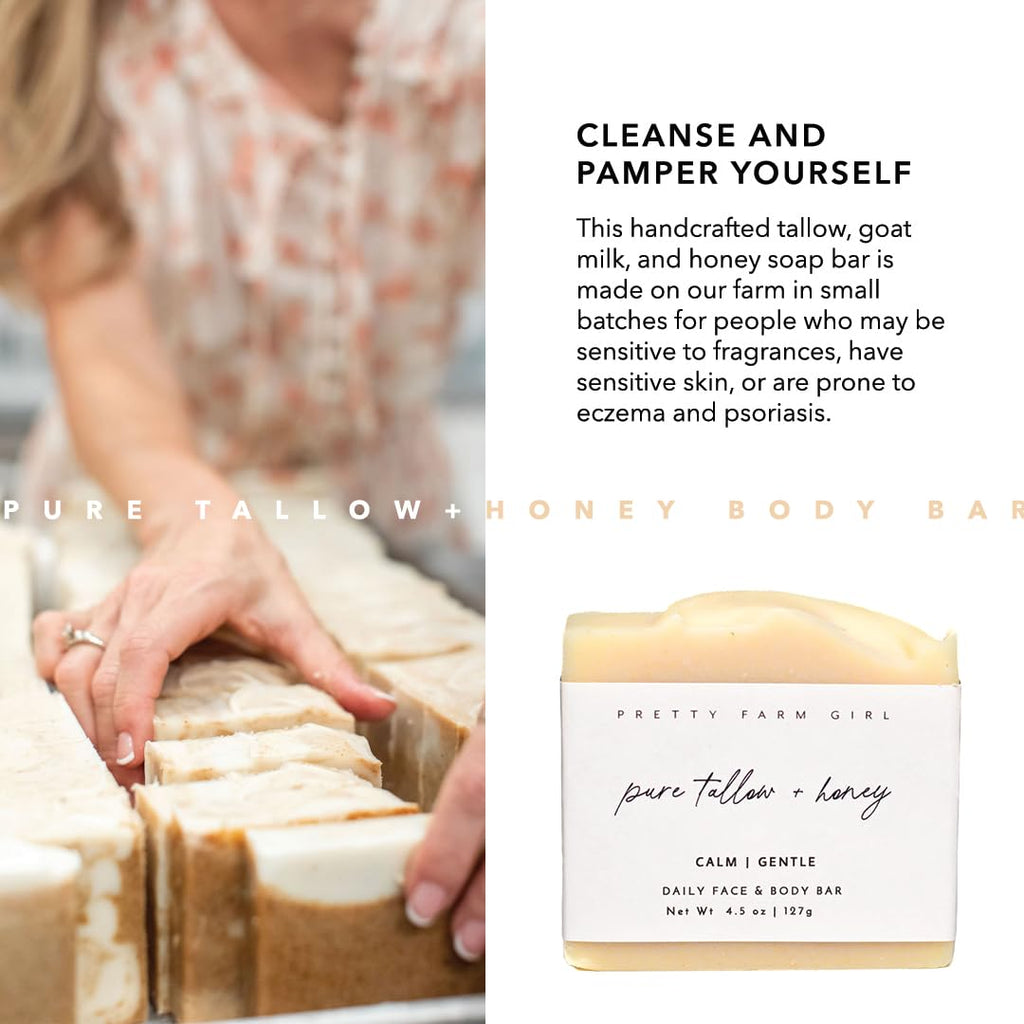 Pretty Farm Girl Pure Tallow + Honey Soap Bar — Fragrance Free for Sensitive Skin