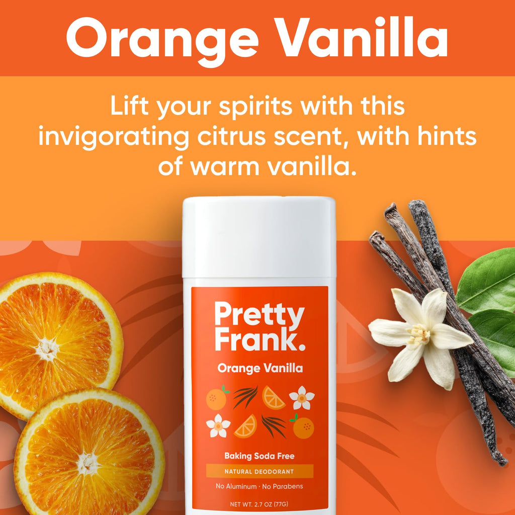 Pretty Frank Orange Vanilla Deodorant Stick – Aluminum-Free, Baking Soda-Free