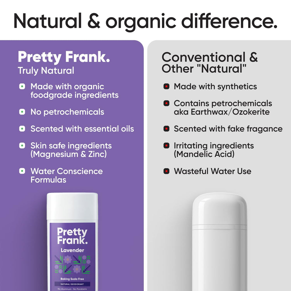 Pretty Frank Lavender Aluminum-Free Deodorant Stick | Baking Soda-Free, Organic Ingredients