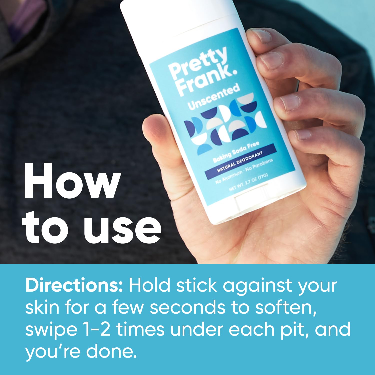 Pretty Frank Aluminum-Free Deodorant Stick – Unscented, Baking Soda-Free (2-Pack)
