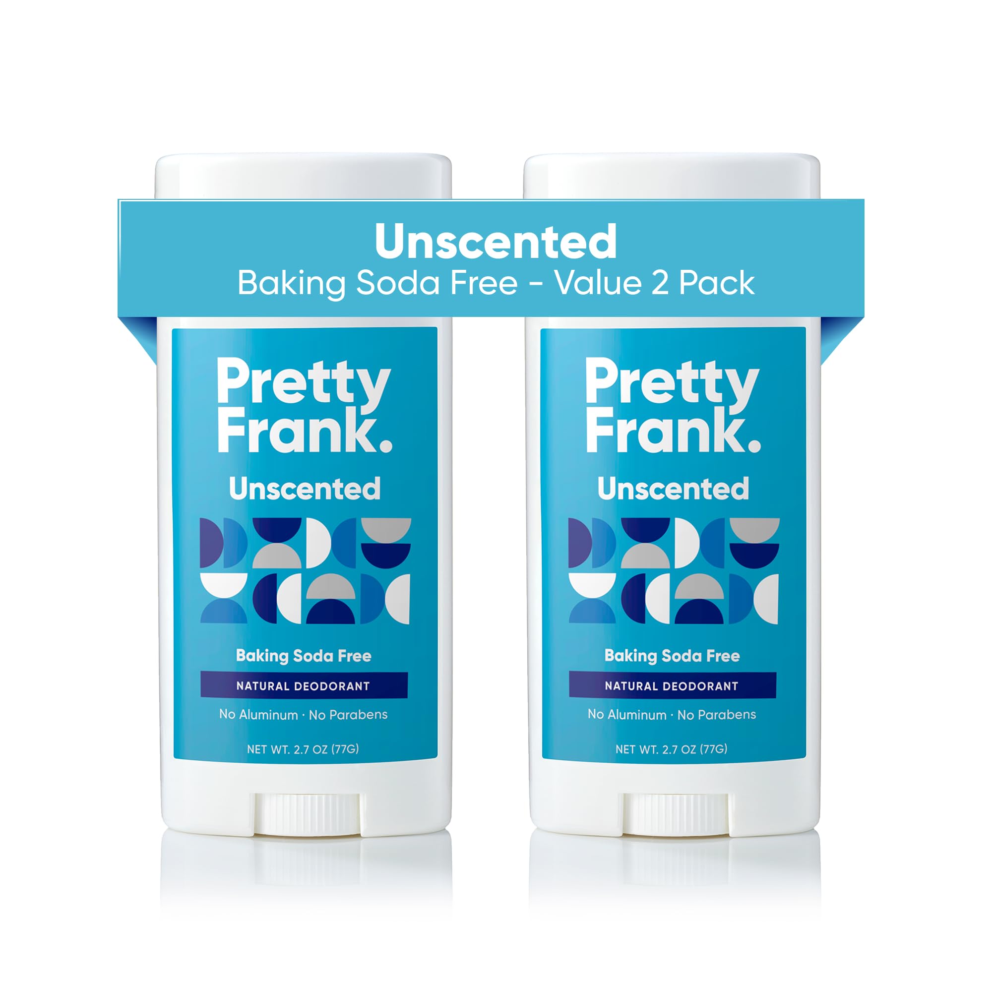 Pretty Frank Aluminum-Free Deodorant Stick – Unscented, Baking Soda-Free (2-Pack)
