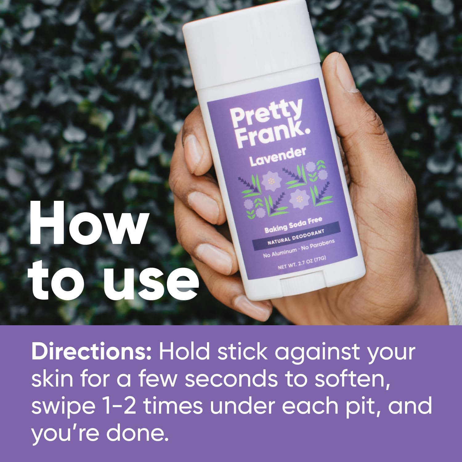 Pretty Frank Lavender Aluminum-Free Deodorant Stick | Baking Soda-Free, Organic Ingredients
