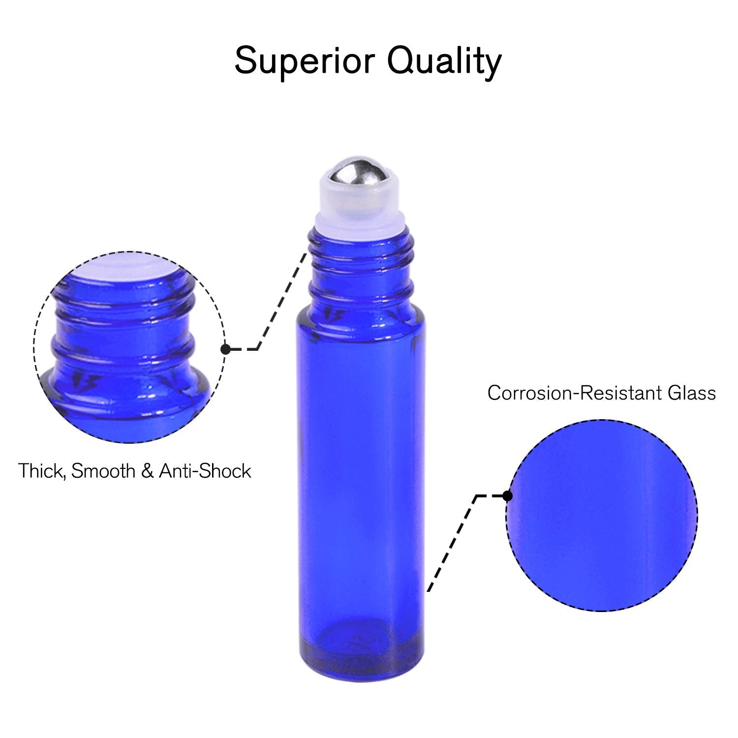 PrettyCare Roller Bottles 10ml – 12 Pack Blue Glass with Black Cap, 24 Labels, 2 Extra Roller Balls, Opener & 2 Funnels