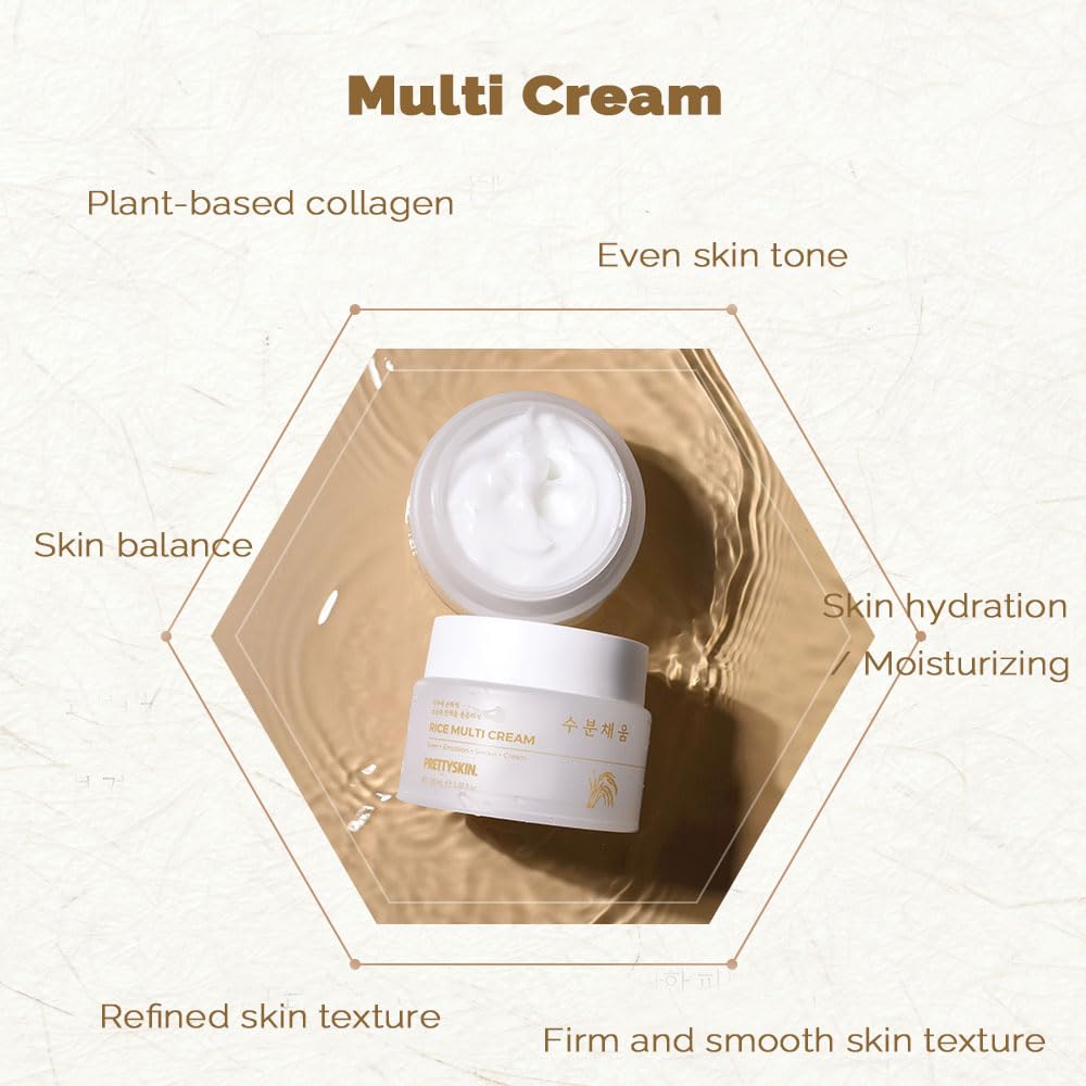 PRETTYSKIN Rice Amino Acid Multi Moisturizing Cream | 4-in-1 Toner, Emulsion, Serum & Cream