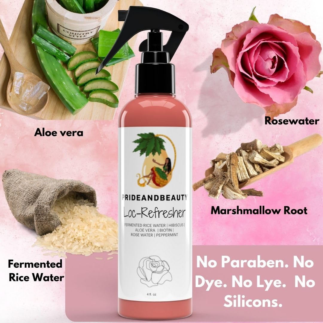 Pride and Beauty Rose Water Locs Spray – Daily Hydration, Rose Water & Peppermint Scalp Moisturizer (8 oz)