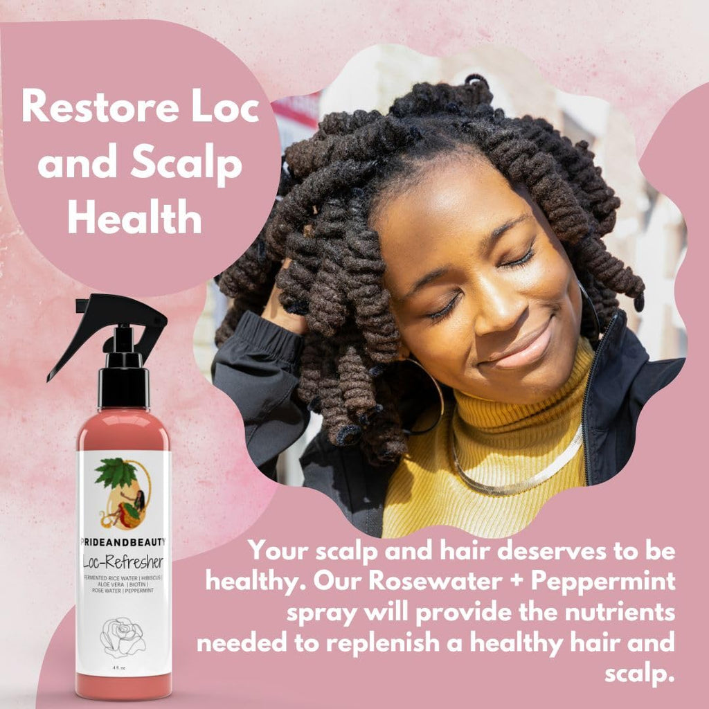 Pride and Beauty Rose Water Locs Spray – Daily Hydration, Rose Water & Peppermint Scalp Moisturizer (8 oz)