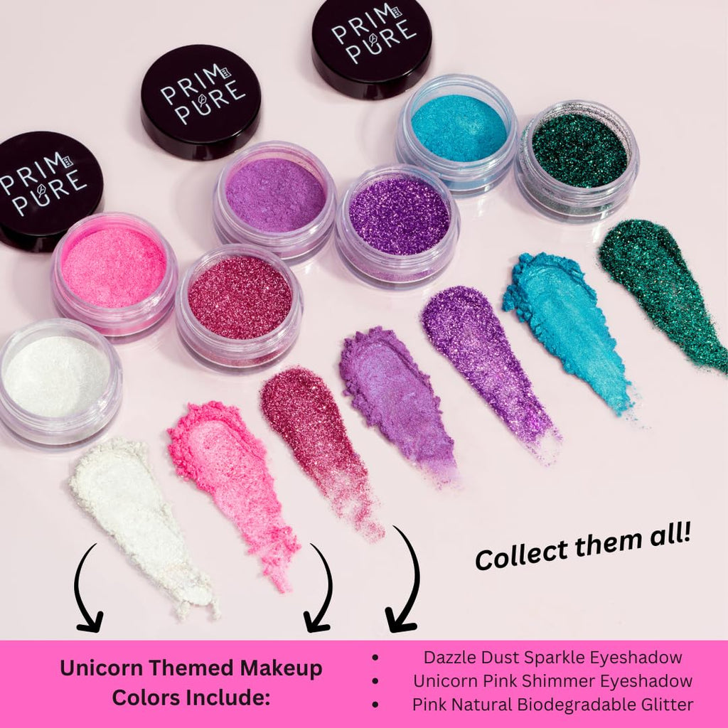Prim and Pure Kids Makeup Gift Set – Unicorn Pink with Stencil, Bioglitter Lip Gloss, Eyeshadow & Mirror