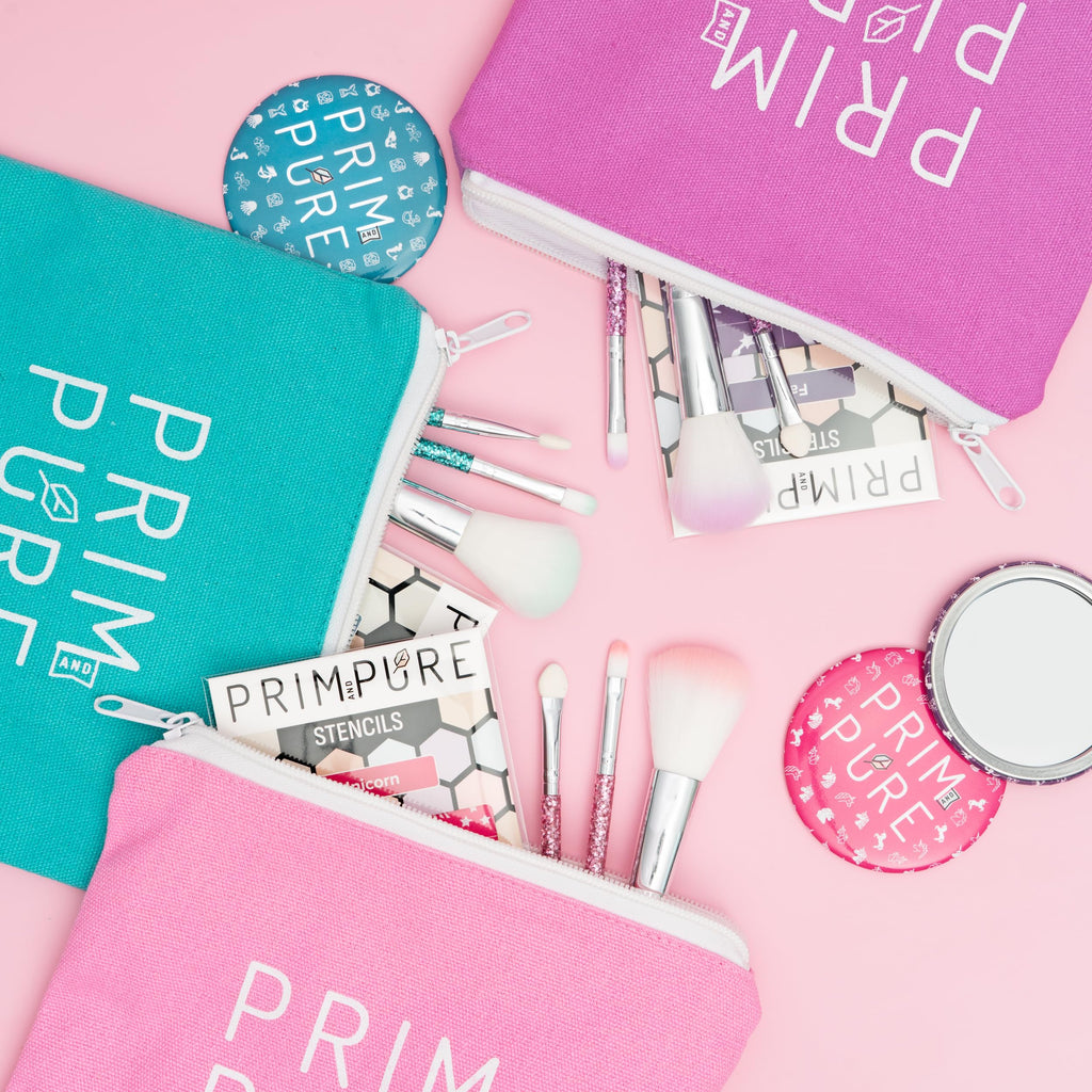 Prim and Pure Kids Makeup Gift Set – Unicorn Pink with Stencil, Bioglitter Lip Gloss, Eyeshadow & Mirror