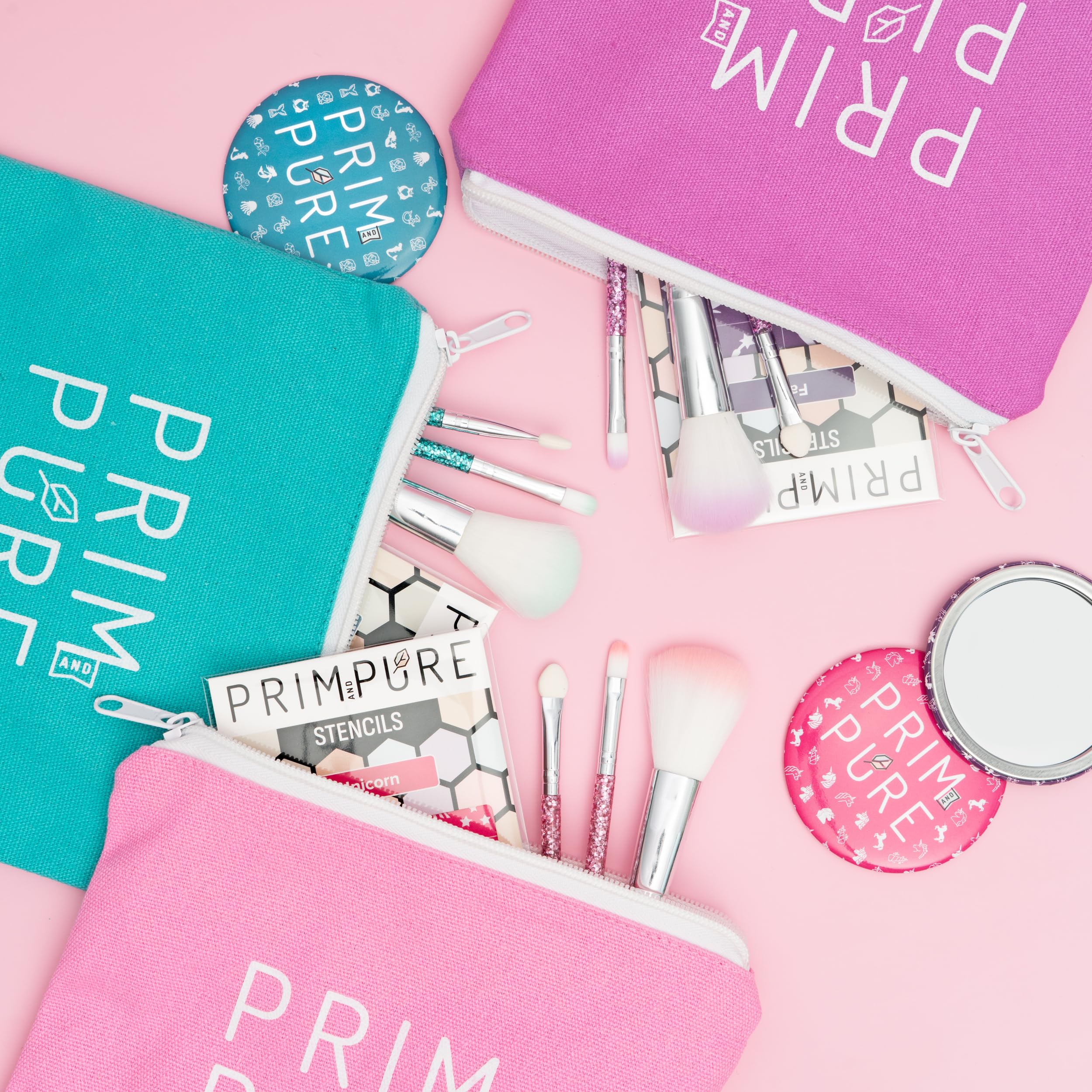Prim and Pure Kids Makeup Gift Set – Unicorn Pink with Stencil, Bioglitter Lip Gloss, Eyeshadow & Mirror