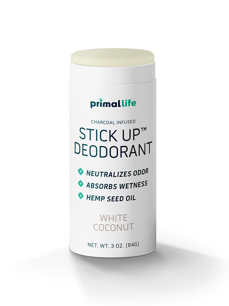Primal Life Organics Stick Up Natural Deodorant – White Coconut, Bentonite Clay, Magnesium, 3 oz