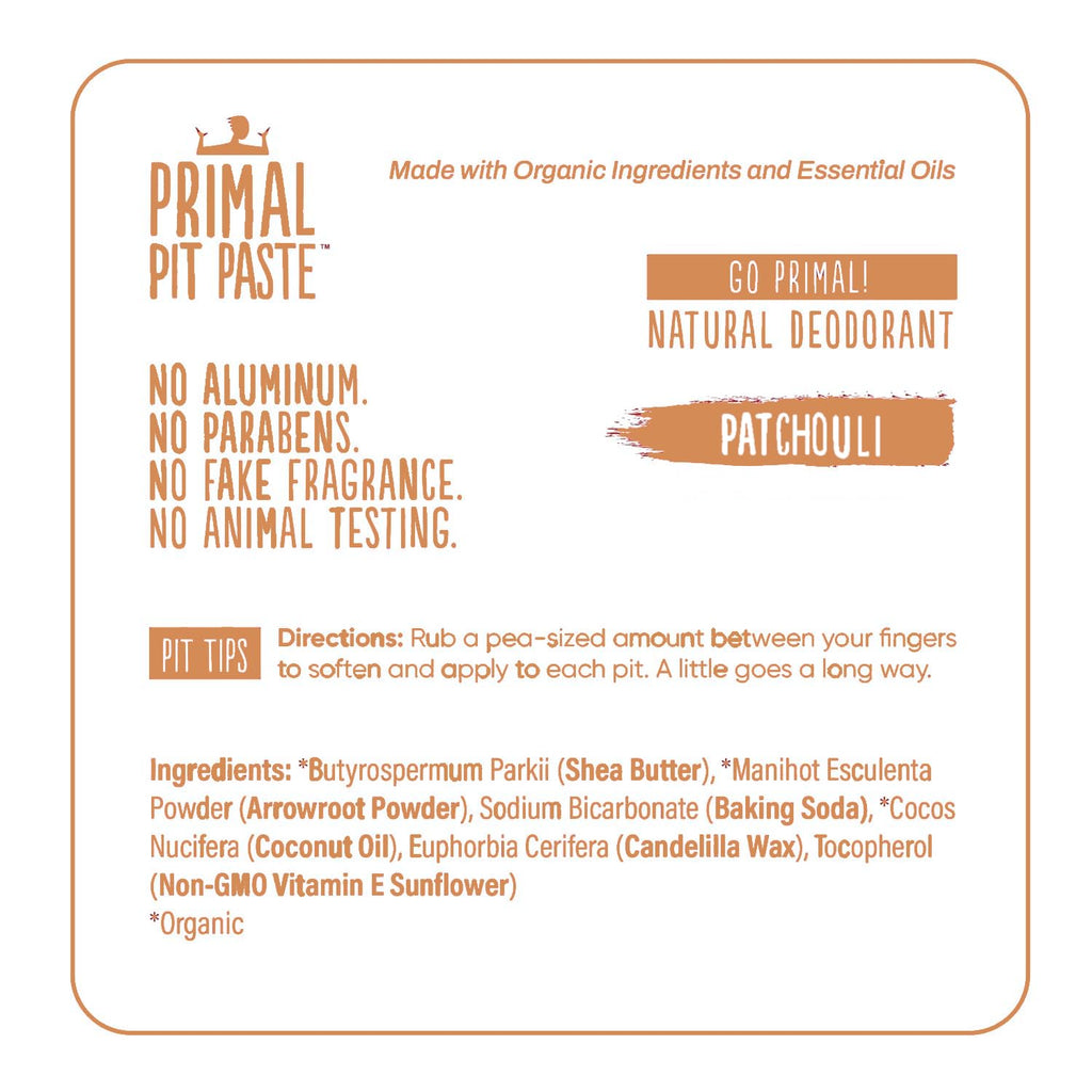 Primal Pit Paste Patchouli Aluminum-Free Deodorant | All-Day Odor Control for Women & Men | Organic Ingredients & Skin-Safe Formula