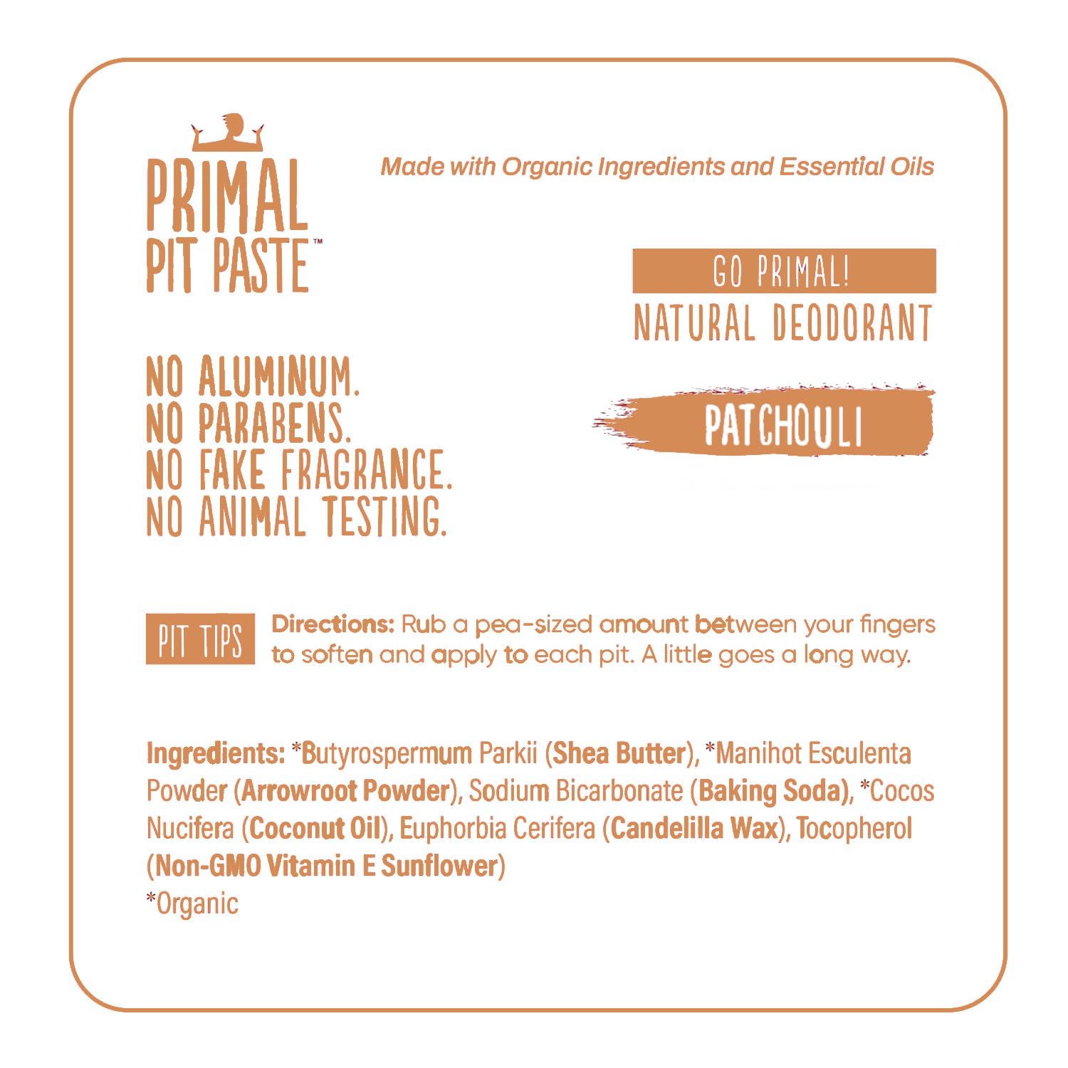 Primal Pit Paste Patchouli Aluminum-Free Deodorant | All-Day Odor Control for Women & Men | Organic Ingredients & Skin-Safe Formula