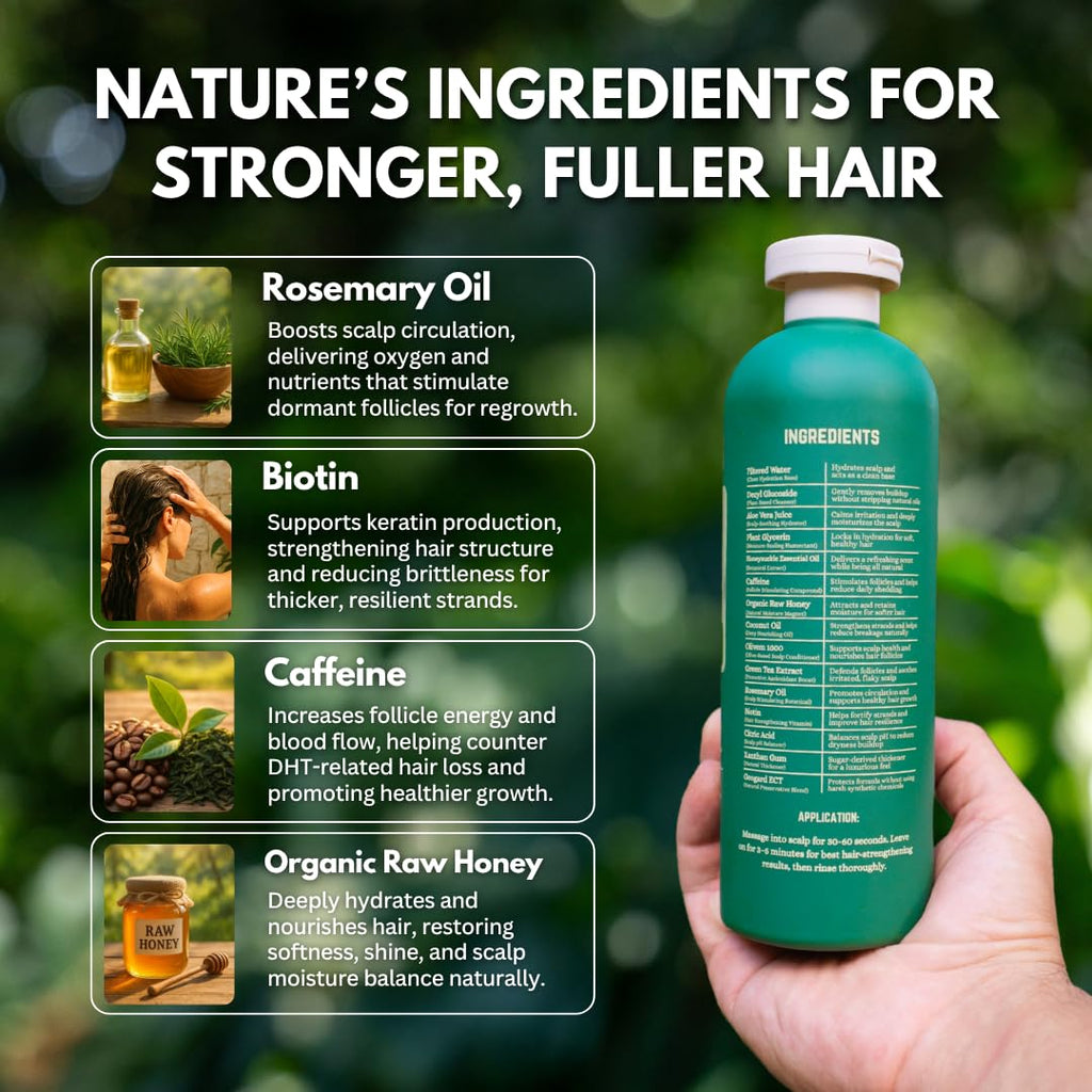 PRIMALS Hair Strengthening Shampoo – Caffeine, Biotin & Raw Honey | Natural, Sulfate-Free Formula