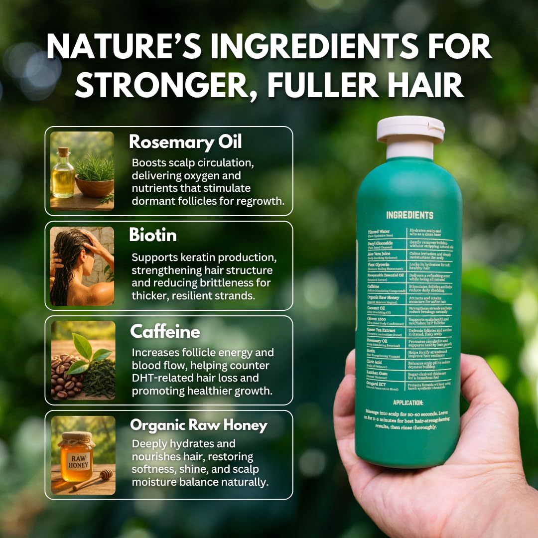 PRIMALS Hair Strengthening Shampoo – Caffeine, Biotin & Raw Honey | Natural, Sulfate-Free Formula