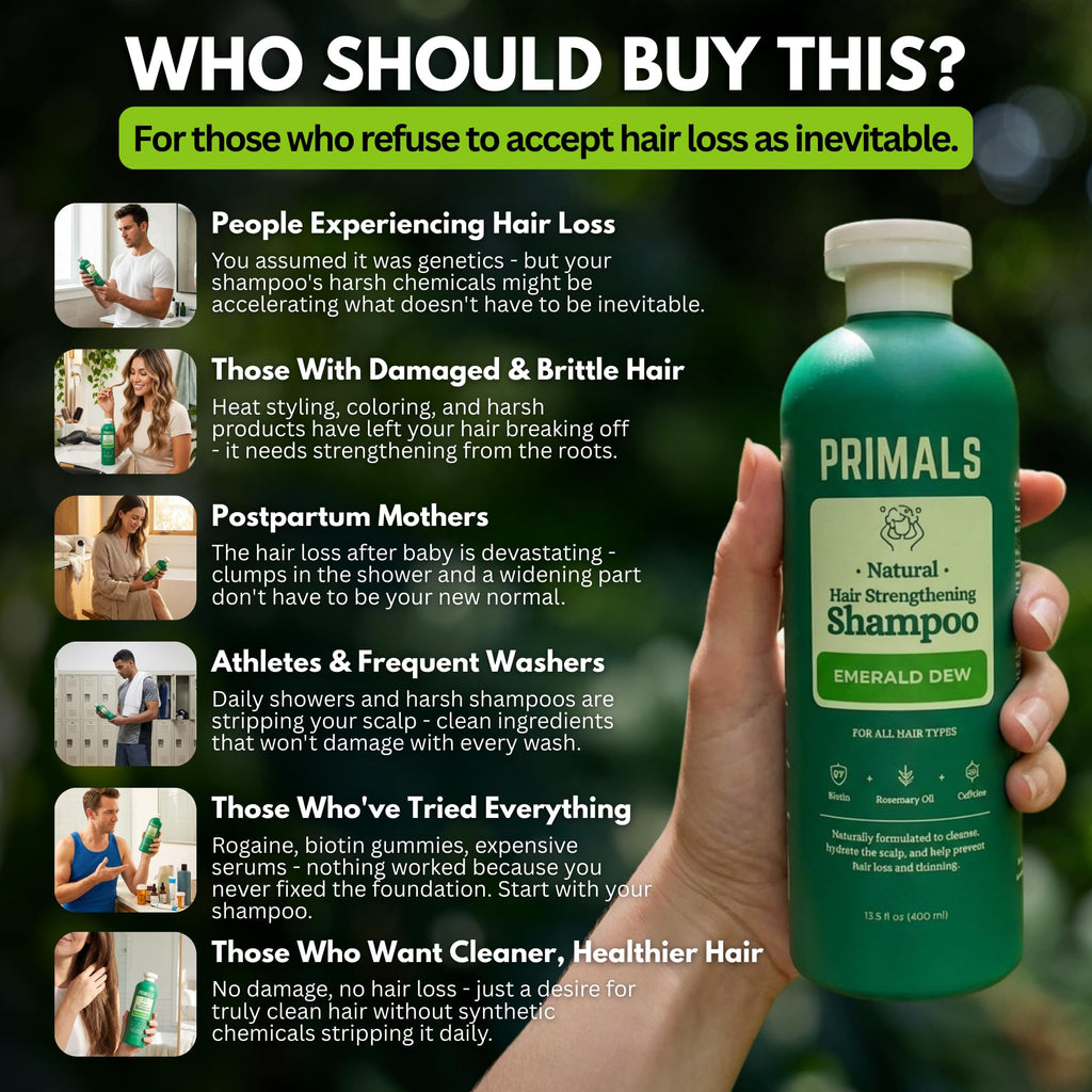 PRIMALS Hair Strengthening Shampoo – Caffeine, Biotin & Raw Honey | Natural, Sulfate-Free Formula