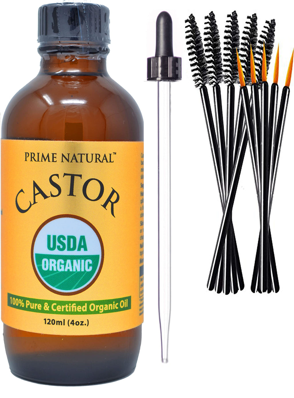 PRIME NATURAL Organic Castor Oil – 4oz / 120ml | USDA Organic, Cold Pressed, Hexane Free