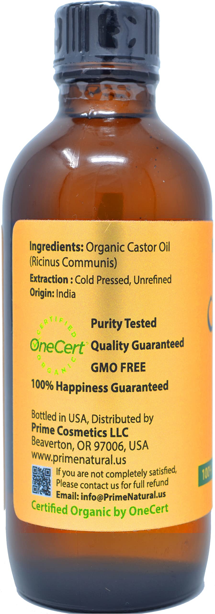 PRIME NATURAL Organic Castor Oil – 4oz / 120ml | USDA Organic, Cold Pressed, Hexane Free
