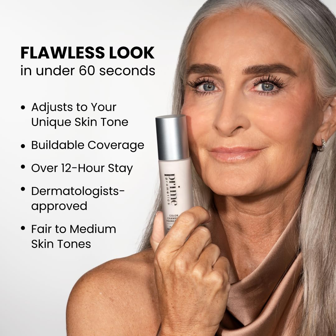 Prime Prometics Color Changing Foundation for Mature Women | Self-Adjusting Shade, Buildable Coverage, 12-Hour Wear