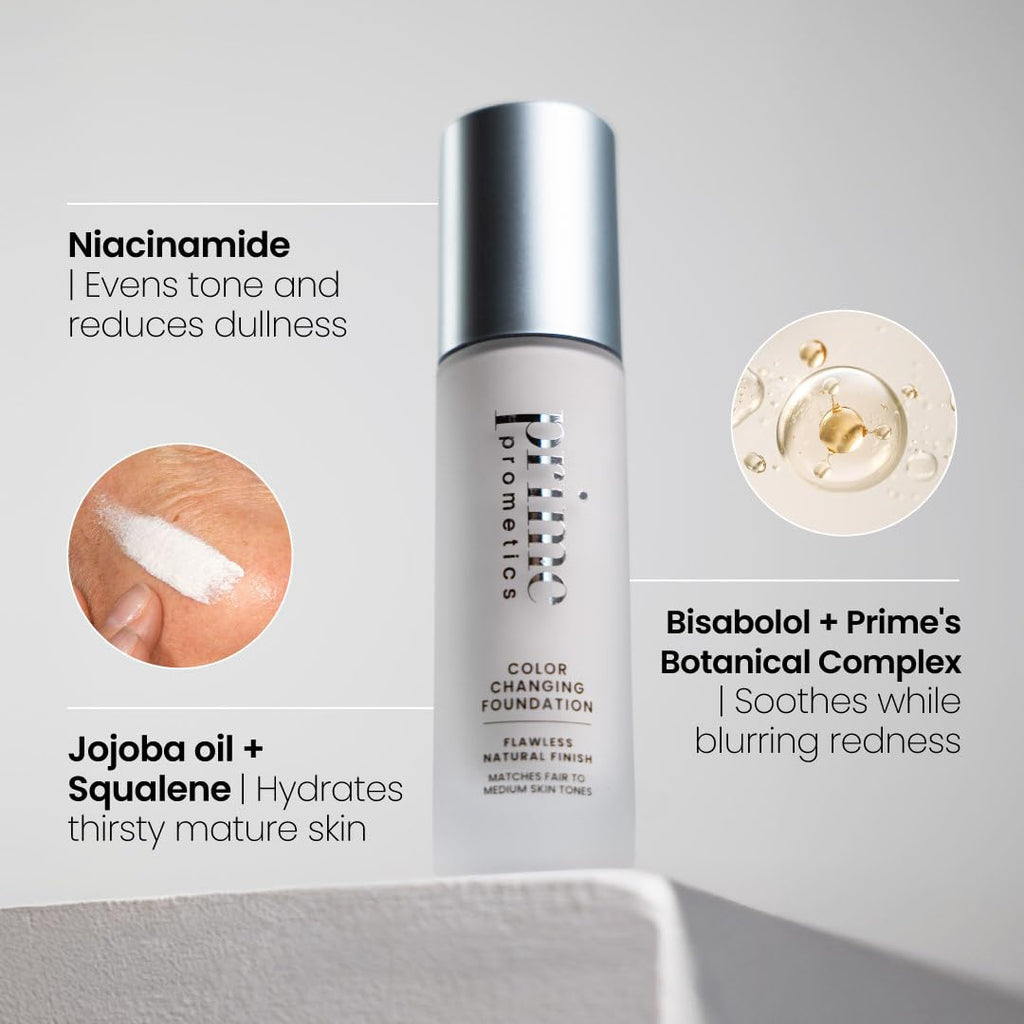 Prime Prometics Color Changing Foundation for Mature Women | Self-Adjusting Shade, Buildable Coverage, 12-Hour Wear