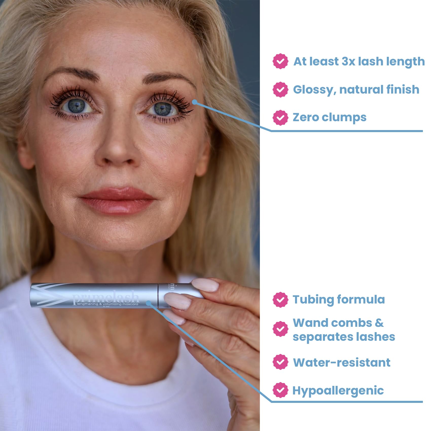 Prime Prometics PrimeLash Mascara for Older Women – Hypoallergenic, Clump-Free, Long-Lasting Brown